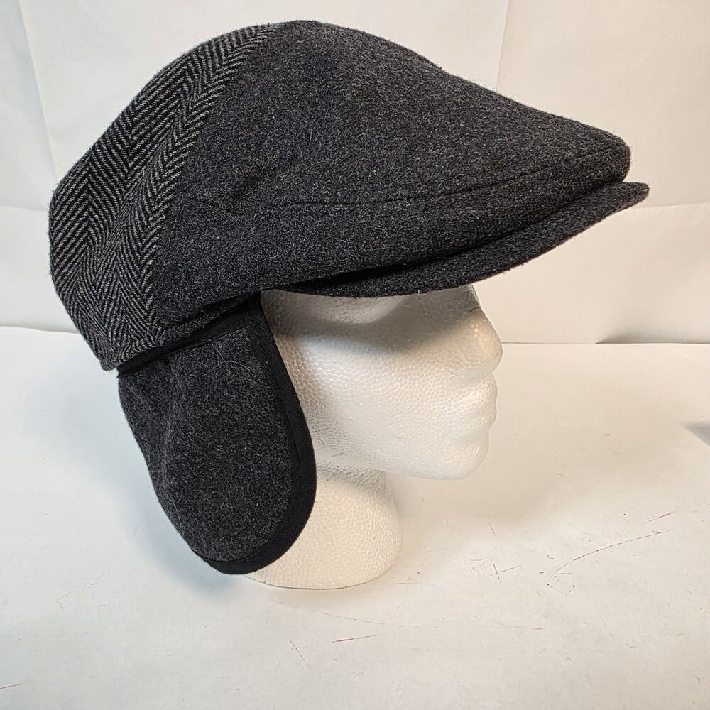 Dockers Mens Gray Wool Blend Watchman Hat Ivy Cap Newsboy Ear Flaps L/XL